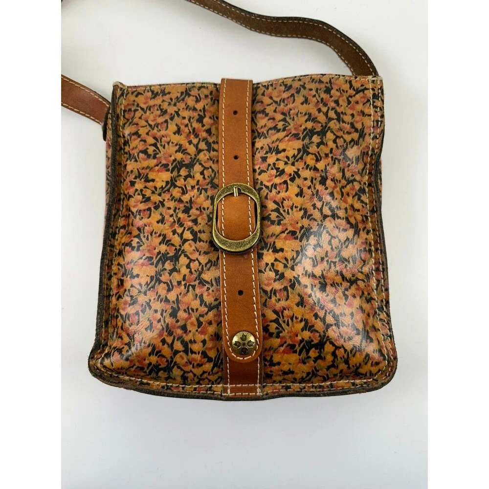Patricia Nash Venezia‎ Crossbody Floral Brown Leather Strap Snap Slim Bag Purse